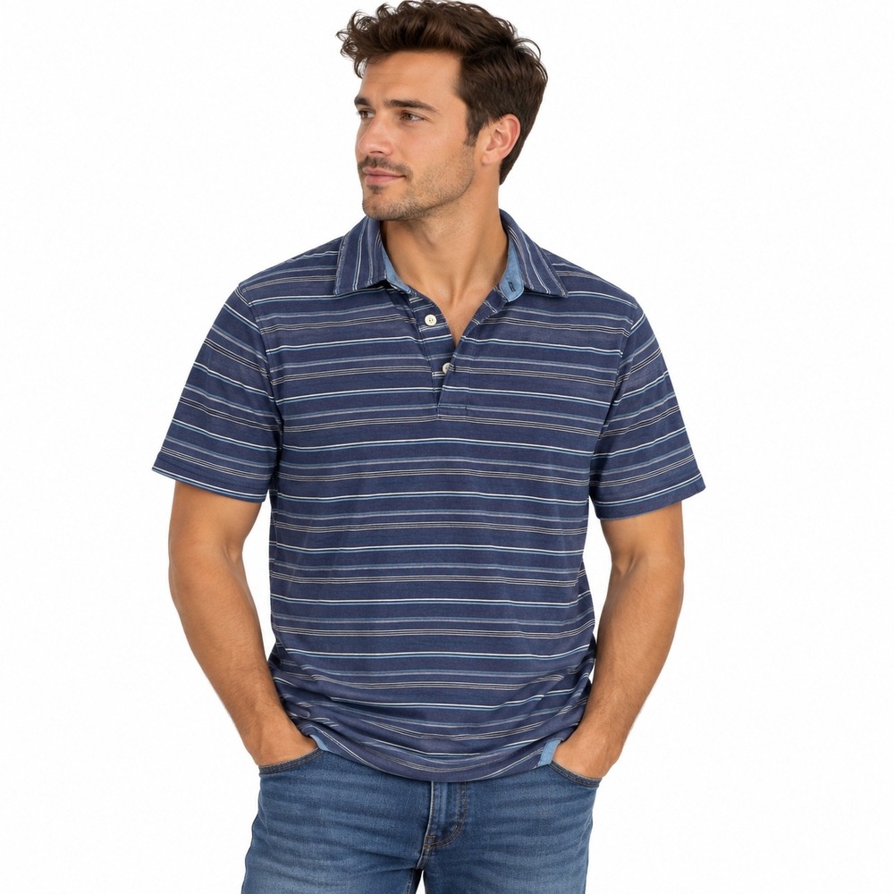 Jos A Bank Reserve Men's M Navy Geometric Stripe Polo Shirt Tailored Fit
